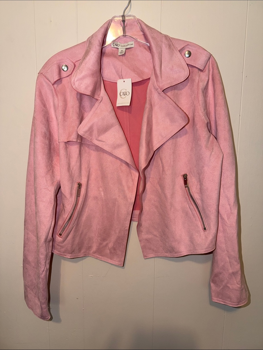 Cato Pink Suede-Look Moto Blazer